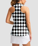 zip up racerback polo tank in gray argyle - back view