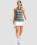 zip up racerback polo tank in gray argyle - on model view