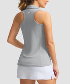 zip up racerback polo tank in light gray - back view