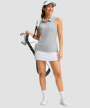 zip up racerback polo tank in light gray - on model view