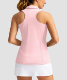 zip up racerback polo tank in light pink - back view