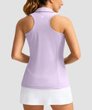 zip up racerback polo tank in purple pink - back view