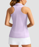 zip up racerback polo tank in purple pink - back view