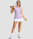 zip up racerback polo tank in purple pink - on model view