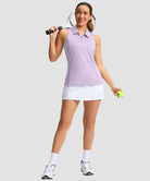 zip up racerback polo tank in purple pink - on model view