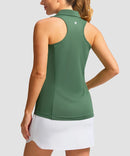 zip up racerback polo tank in sage green - back view