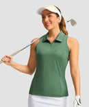 zip up racerback polo tank in sage green - front view