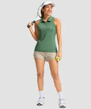 zip up racerback polo tank in sage green - on model view
