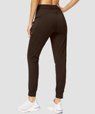 zipper pocket tapered joggers in brown - back view